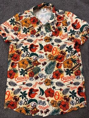 Balitmore Orioles Hawaiian Print Button-Up Shirt. Size Extra Large. Brand New.